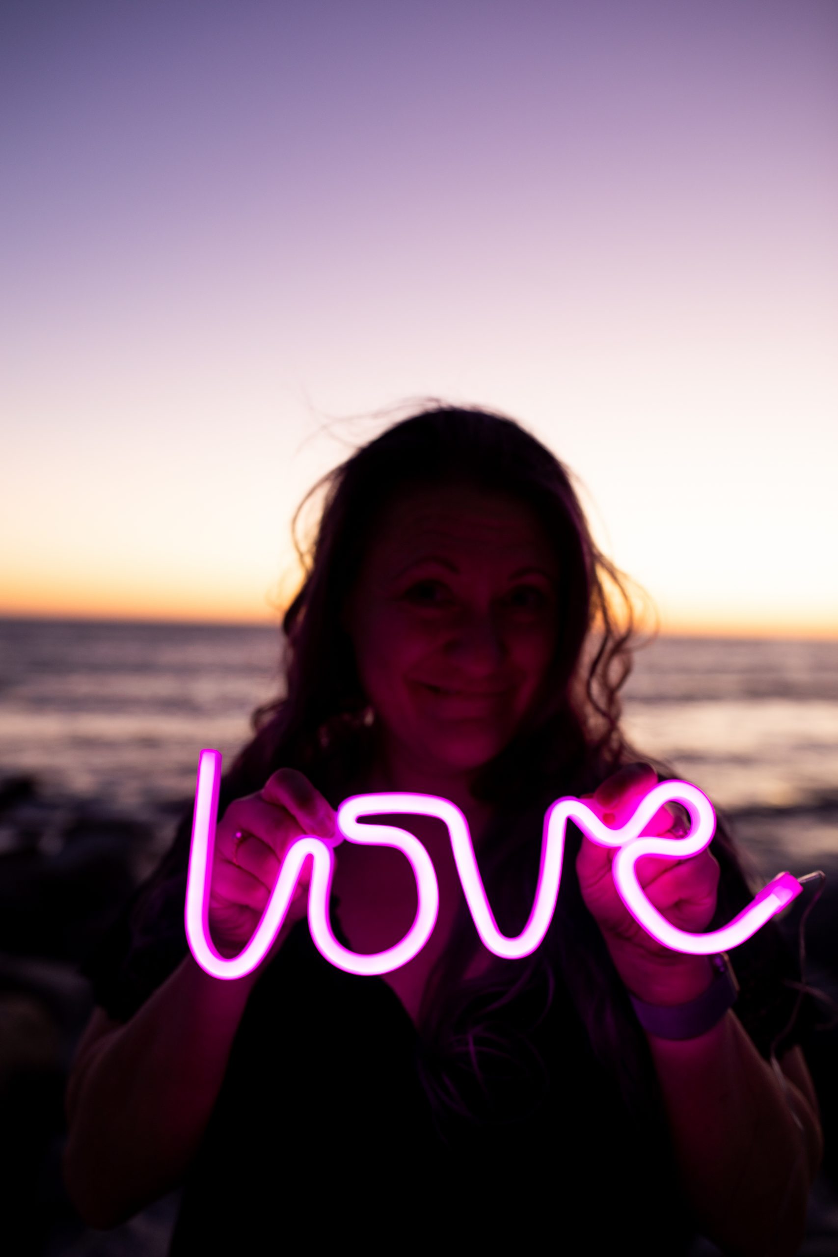 southern california wedding photographer trista maja photography neon sign at sunset