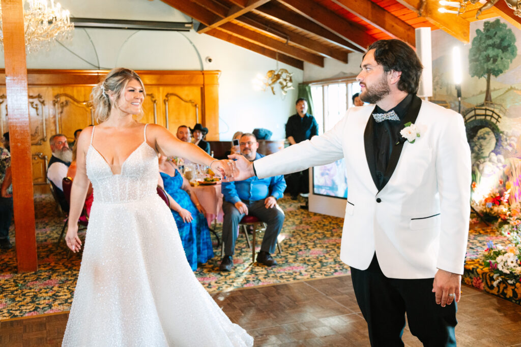 Madonna Inn wedding, couple's first dance.
